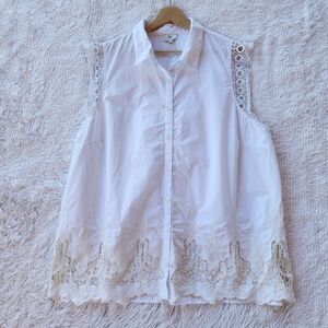 River Island White Crochet Lace‎ Button Front Tank